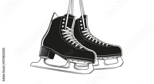 Ice skates hand-drawn black and white minimal illustration
