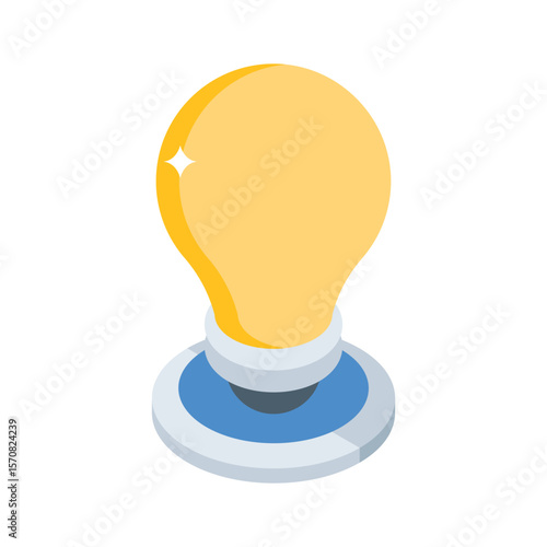 Easy to edit isometric style icon of glowing lightbulb