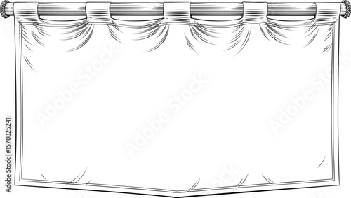Hand drawn medieval vintage style illustration of a draped fabric royal knight banner flag hanging from a pole. Great for historical, theatrical, heraldic, or decorative design elements