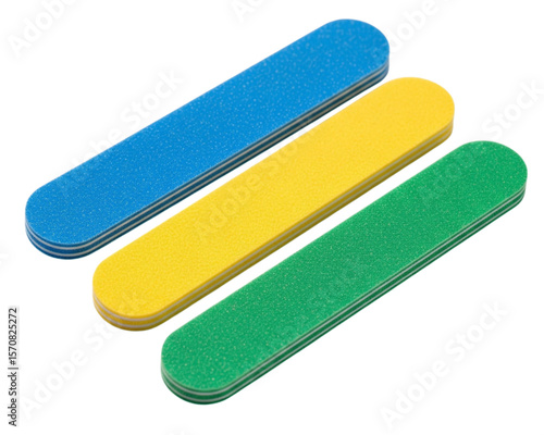 Collection of three colorful nail files for manicure pedicure