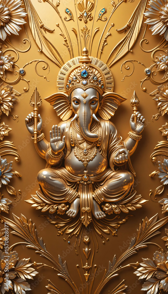 Fototapeta premium seamless luxury crystal colored Lord Ganesha pattern with clear lines.