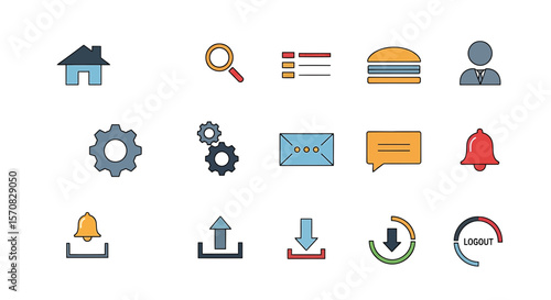 Web and Mobile App Interface Icons Set - Home, Search, Settings, User, Messages, Notifications
