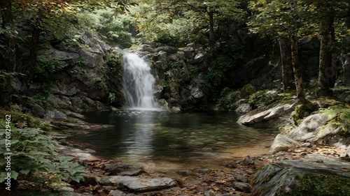 Relaxing waterfall in a serene forest setting