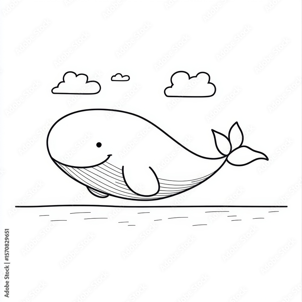 Obraz premium Whale in Ocean Coloring Page, playful line art of a whale swimming, thick outlines for easy coloring, designed for children's creativity