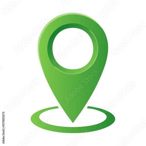 Green map pointer icon graphic on black background, representing location, navigation, travel and geography.