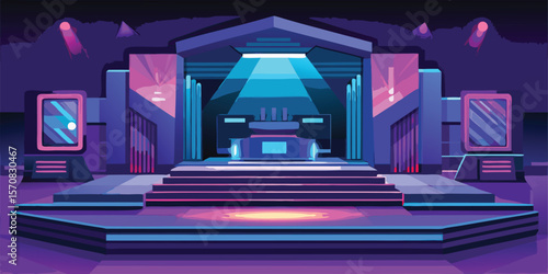 Futuristic stage purple blue lights vector
