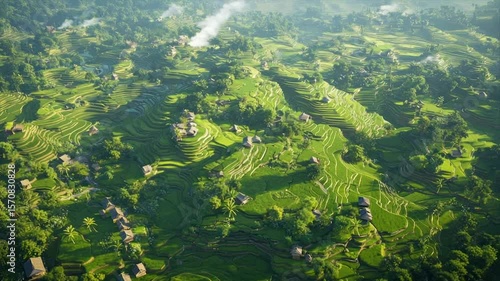 Wallpaper Mural Lush green rice terraces and villages Torontodigital.ca