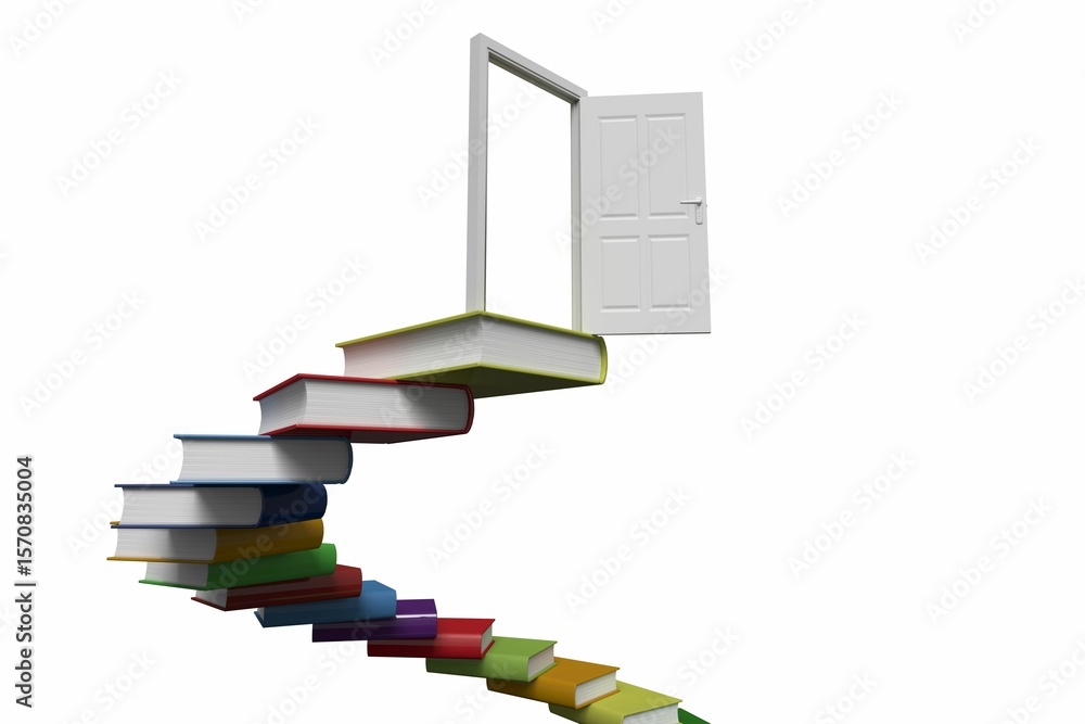 Obraz premium Steps made out of books with open door