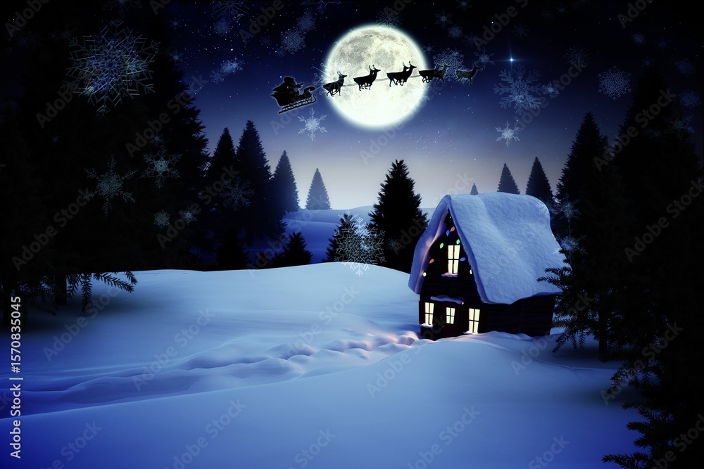 Naklejka premium Christmas house under full moon