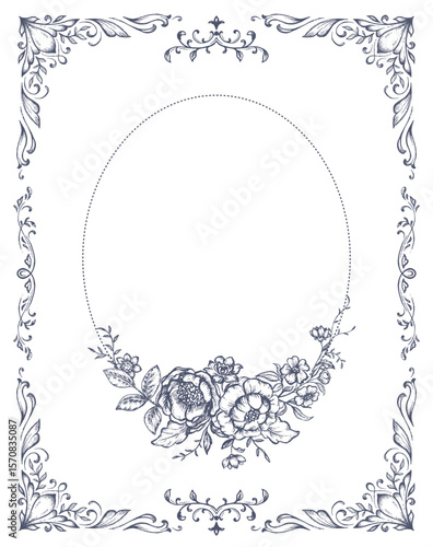 Vintage vector frame with a lot of floral elements, dividers, corners. Retro Victorian style.
