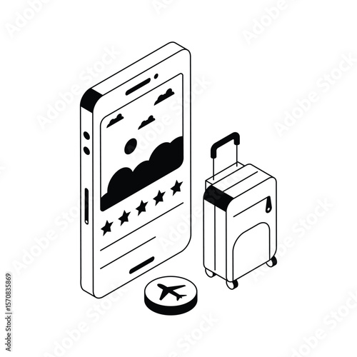 A modern isometric icon showing a travel app interface
