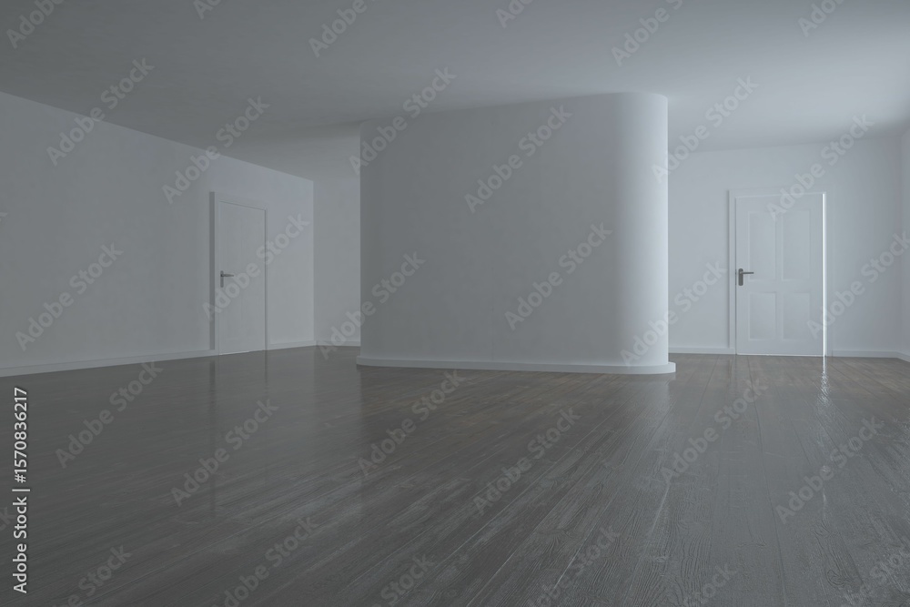 Fototapeta premium Bright room with two closed doors