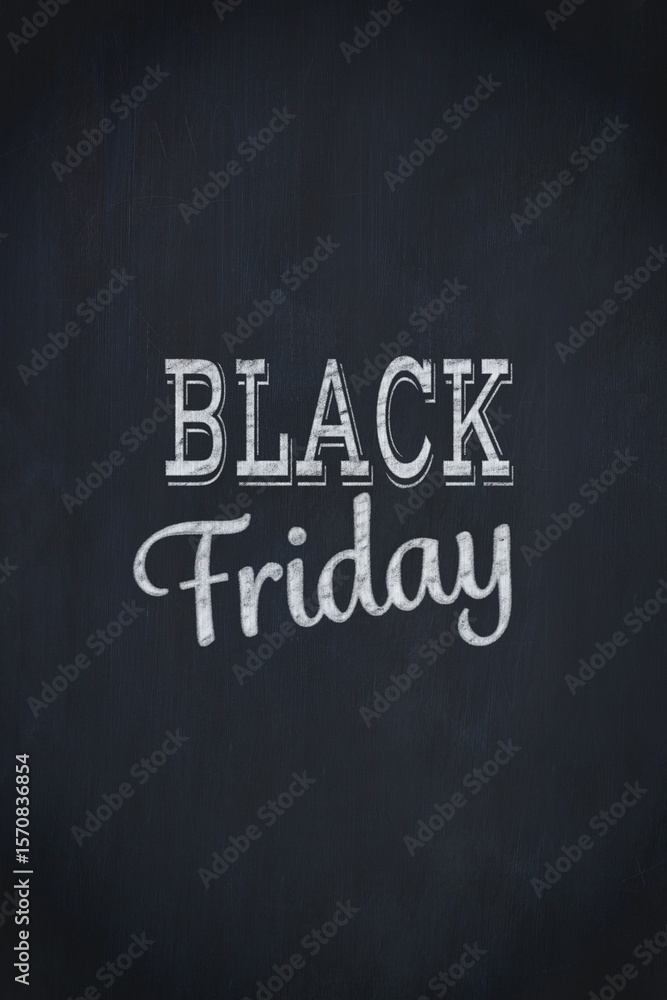 Obraz premium Chalkboard surface presenting stylized white chalk text reading BLACK Friday in flat design