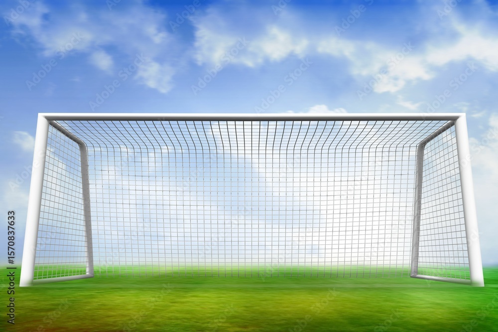 Obraz premium Football pitch and goal under blue sky