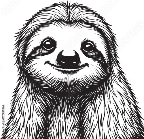 Black and White Sloth Portrait: A delightful black and white portrait of a sloth. Its endearing gaze captures the gentle and tranquil nature of this fascinating animal in detailed line art.