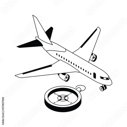 An amazing isometric icon showing a flight departure