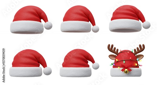 Red santa hats collection isolated