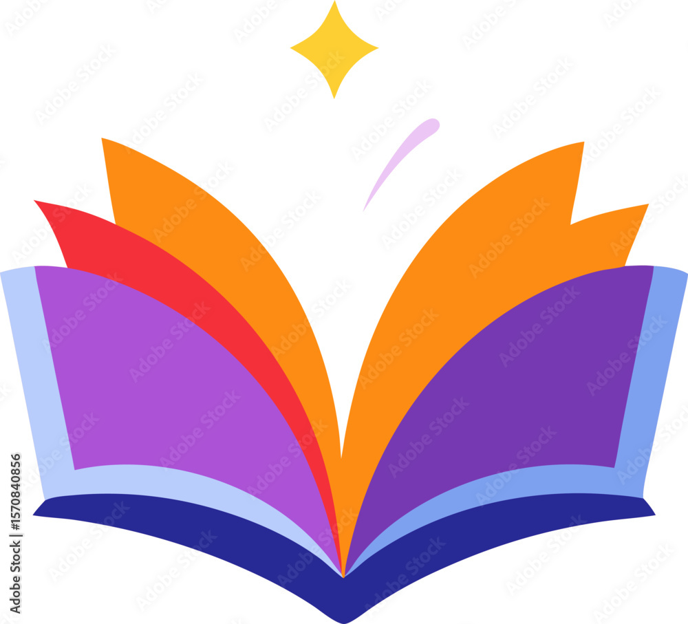 Naklejka premium Vibrant flat glyph of an open book with glowing pages, with white background.