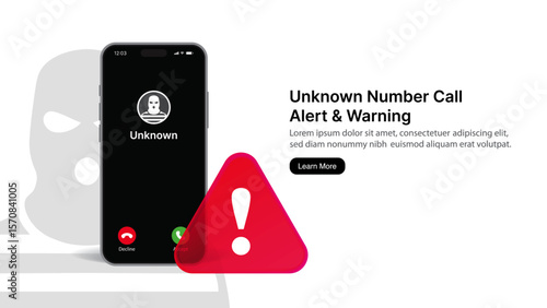 Incoming Call Alert from Unknown Number – Smartphone Screen with Scam or Spam Caller Warning Sign Vector Illustration