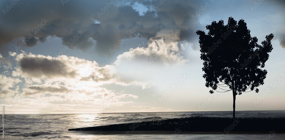 Obraz premium Tree on sunset on lakefront