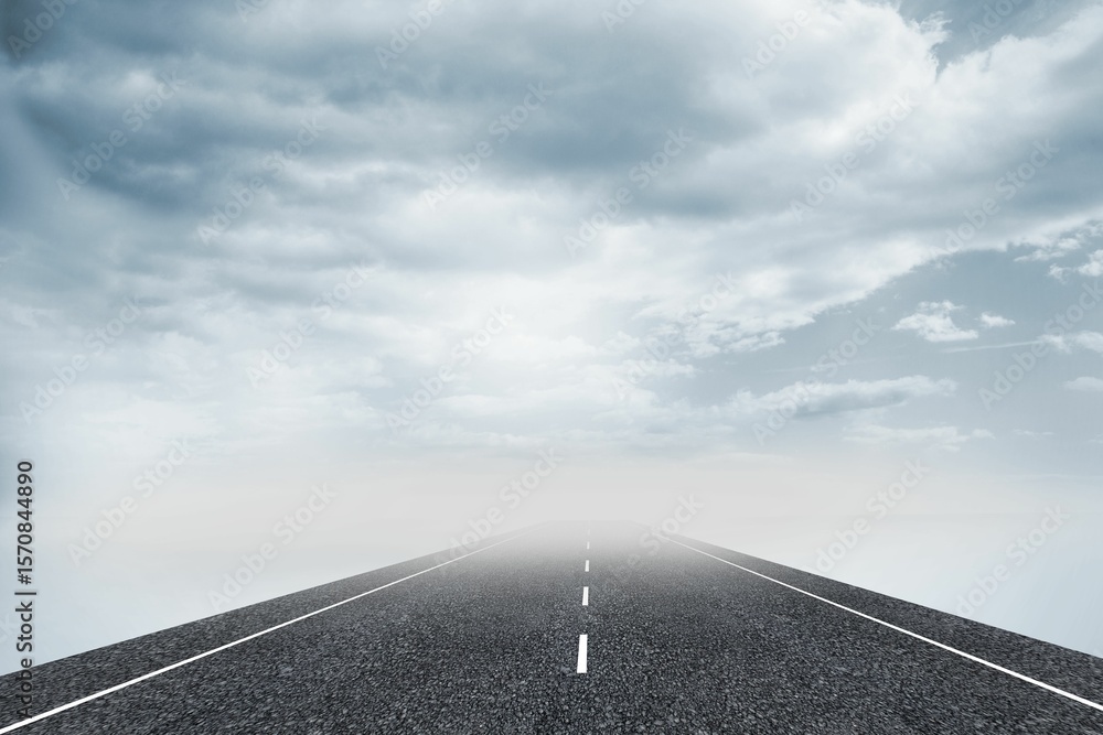 Fototapeta premium Cloudy landscape background with street