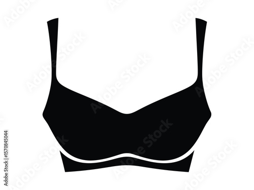 A simple black and white illustration of a bra silhouette