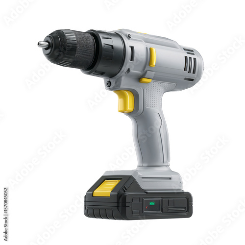 Modern cordless electric drill in gray and yellow