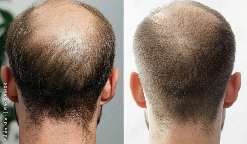Fototapeta premium Documenting the transformation of hair restoration methods for men.