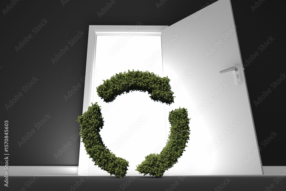 Obraz premium Low angle view of recycling symbol topiary in doorway