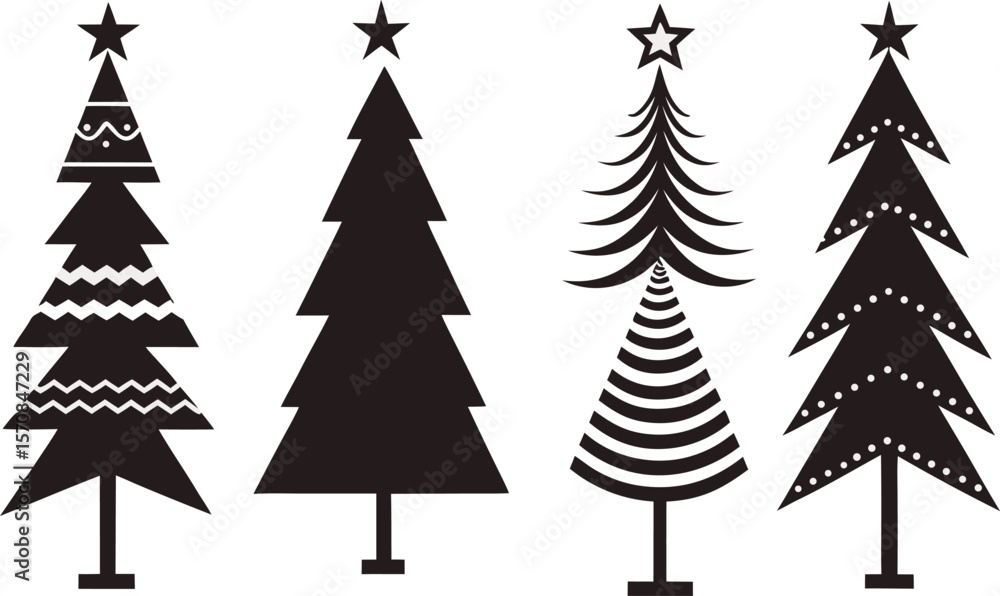 Fototapeta premium Unique Christmas Tree Silhouette Collection , Winter Holiday Tree Vector Graphics