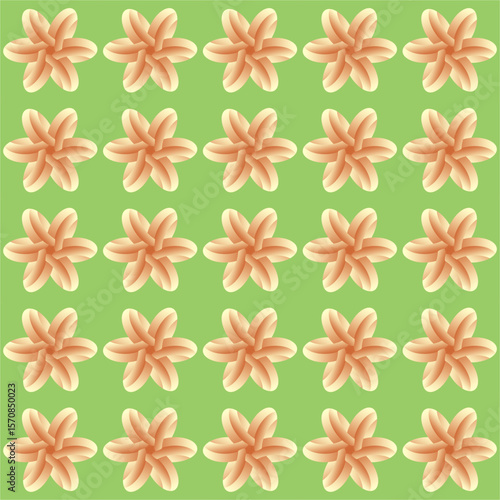 Soft peach flowers swirl in perfect symmetry over a light green field, creating a soothing pattern of nature-inspired visual rhythm.