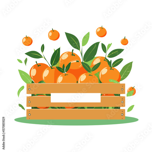 Fresh Oranges in a Wooden Crate