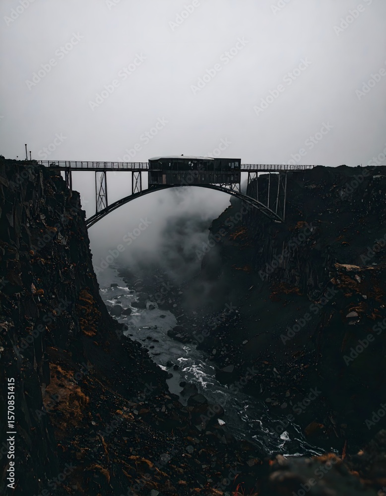 Fototapeta premium Dystopian Sci-Fi Towers and Structures – Monolithic Megastructures in Foggy Cinematic Atmosphere