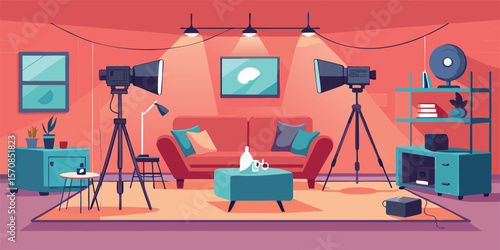 Studio setup with cameras and sofa television studio