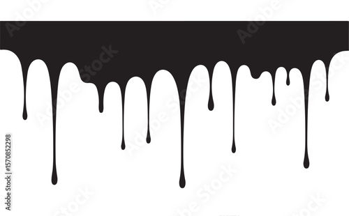 Vector art of black paint dripping down, isolated on white background