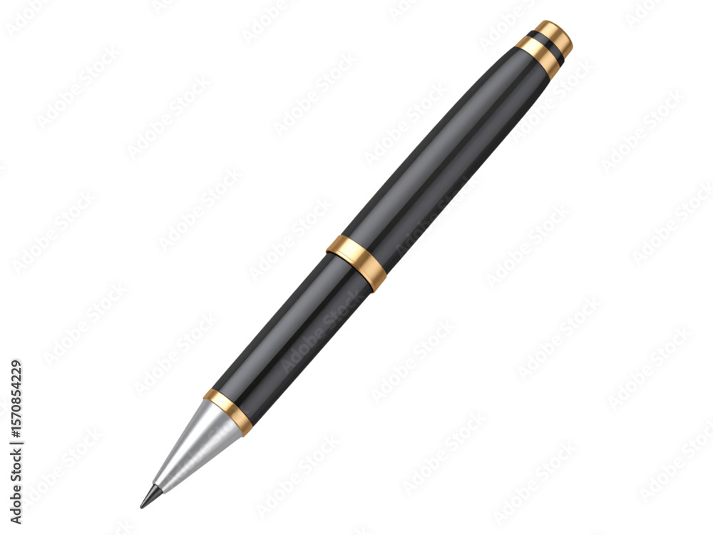 A close-up shot of a sleek, black and gold writing instrument, isolated. A close-up shot of a sleek, black and gold writing instrument, isolated.
