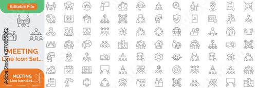 Meeting Big Line icon set. Contains related to consultation, meeting, social, video, call, room, meet and more. Minimalist set of line pictogram. Editable stroke. Vector illustration.