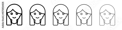 Happy girl face icon outline simple illustration isolated
