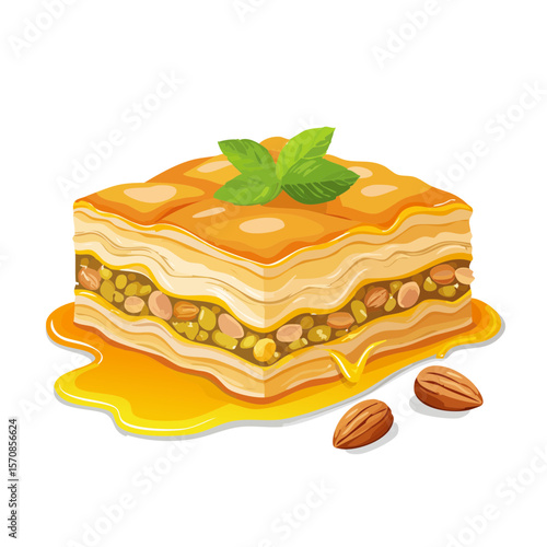 Delicious Baklava Dessert with Honey and Nuts Illustration