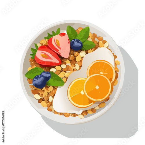 Granola Bowl with Fresh Fruit - Healthy Breakfast SVG Illustration