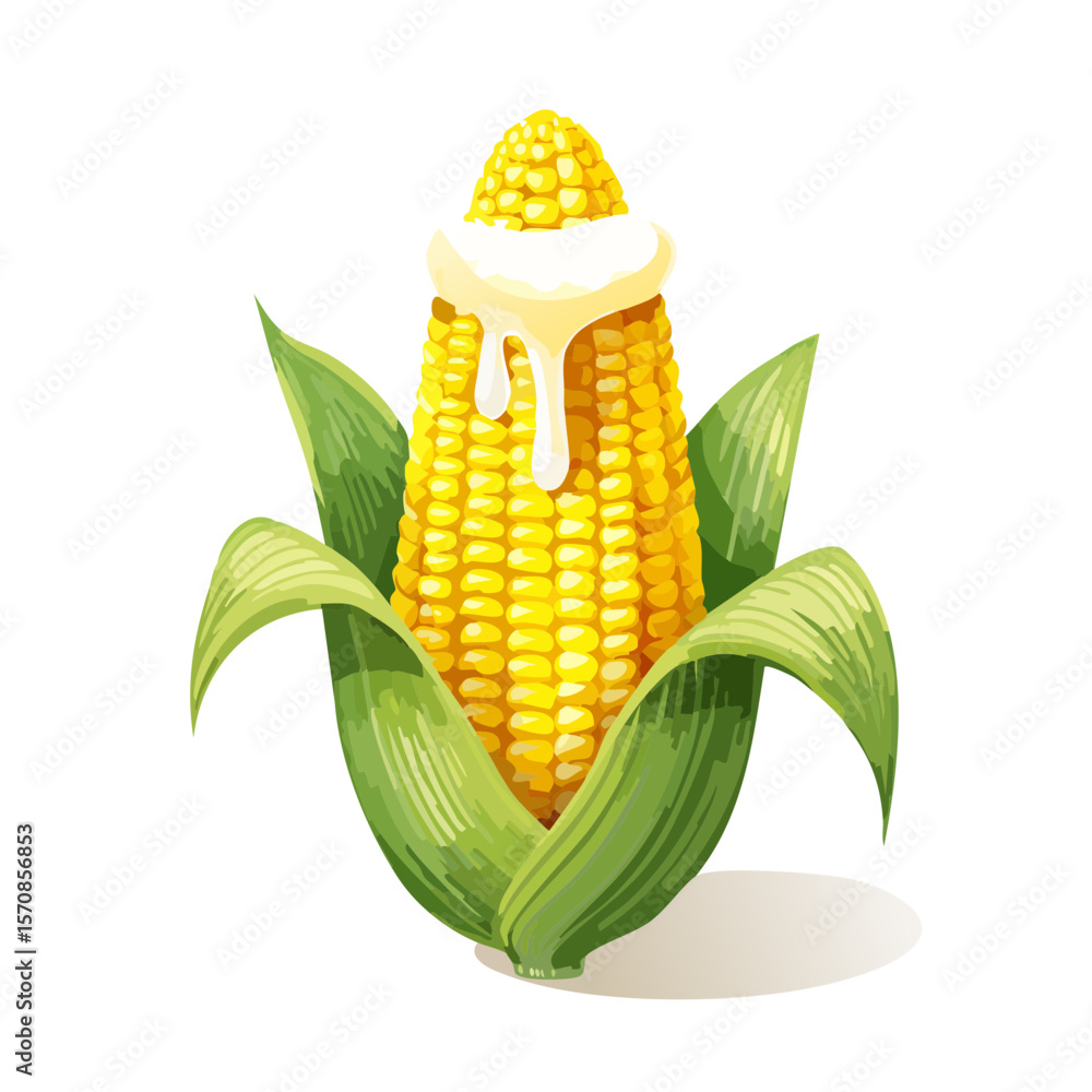 Obraz premium Delicious Corn on the Cob with Melting Butter - Vector Illustration