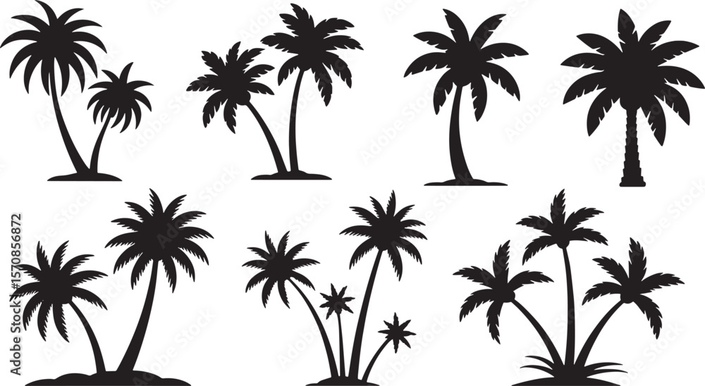 Obraz premium Group of Tropical Palm Trees Silhouette Icons