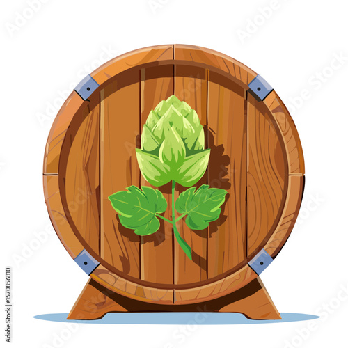 Cartoon Beer Barrel with Hops Illustration