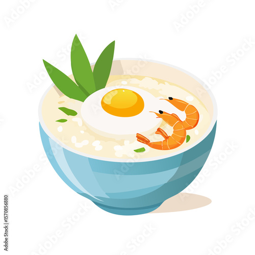 Lugaw Illustration: Comfort Food with Shrimp and Egg Topping