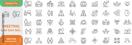 Meeting Big Line icon set. Contains related to consultation, meeting, social, video, call, room, meet and more. Minimalist set of line pictogram. Editable stroke. Vector illustration.