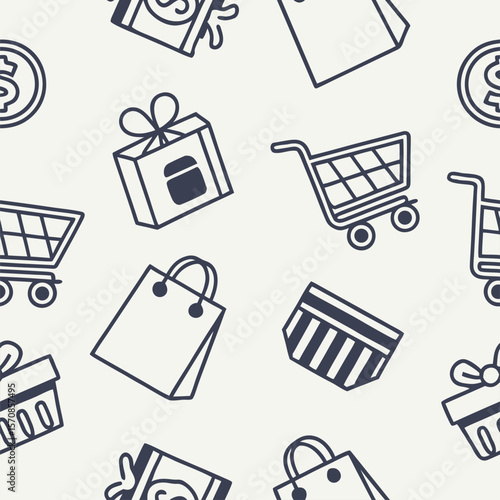 Shopping bags carts credit cards and dollar signs pattern vector