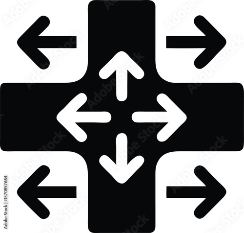 Directional arrows crossing intersection roadway icon