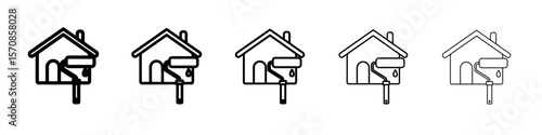 House with roller for painting icon outline simple illustration isolated