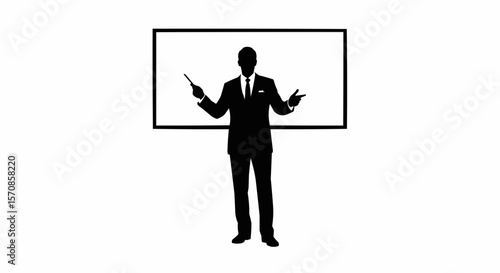 Teacher at Whiteboard Silhouette on White