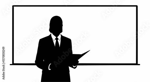 Teacher at Whiteboard Silhouette on White